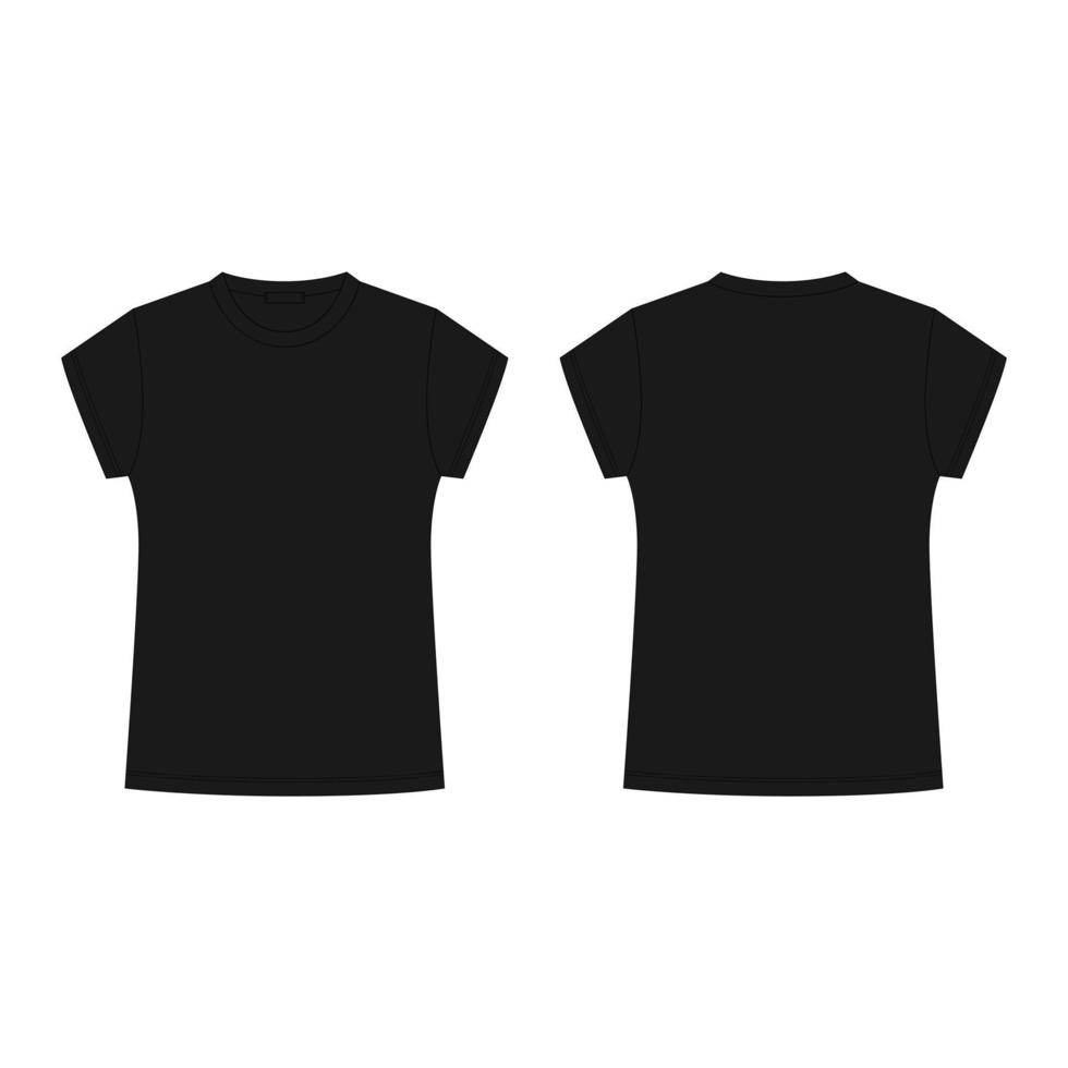 Childrens black t-shirt blank template vector illustration. Technical sketch tee shirt isolated on white background.