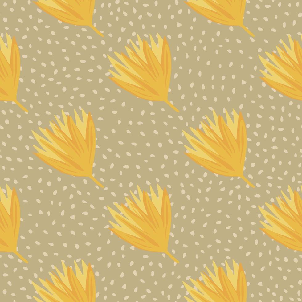 Autumn flower bud seamless pattern. Light brown background with dots and yellow botanic elements. vector
