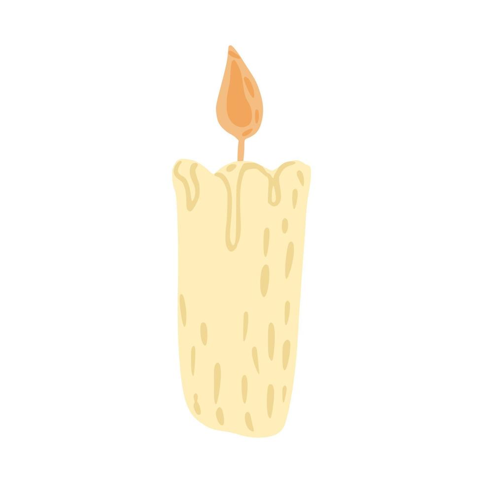 Candle isolated on white background. Cartoon cute holiday decoration hand drawn. vector