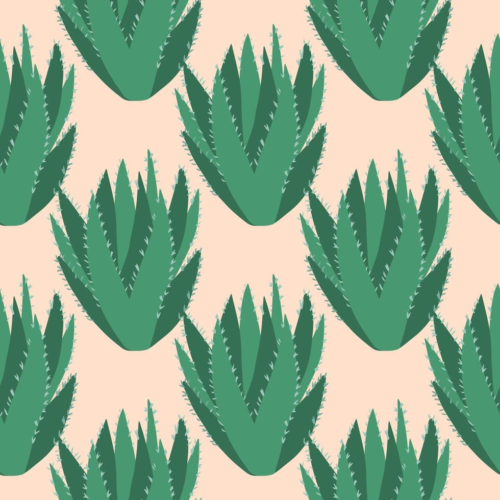 Aloe vera cactus seamless pattern. Cacti exotic wallpaper. vector