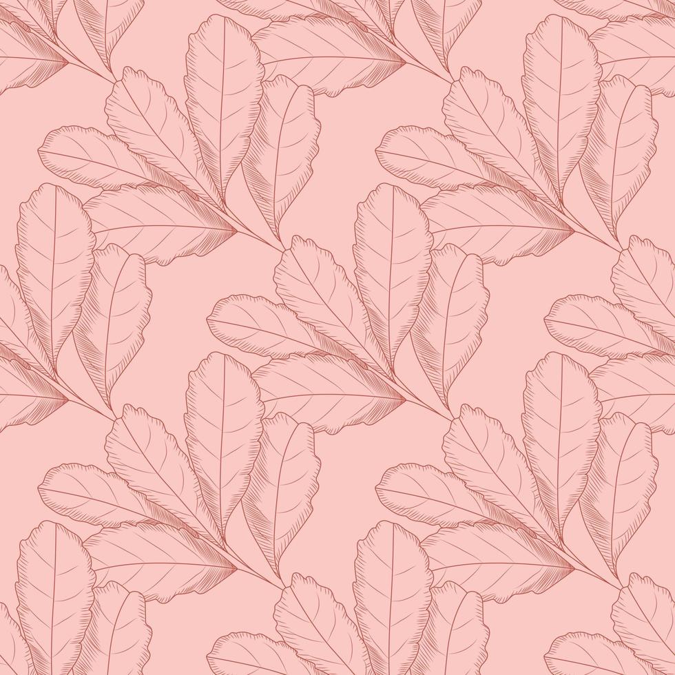 Vintage leaf seamless pattern on pink background. Tree leaves backdrop. Autumn floral wallpaper. vector