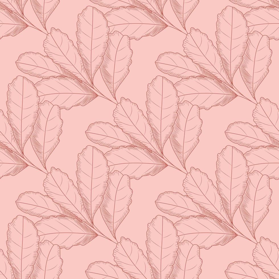 Vintage leaf seamless pattern on pink background. Tree leaves backdrop. Autumn floral wallpaper. vector