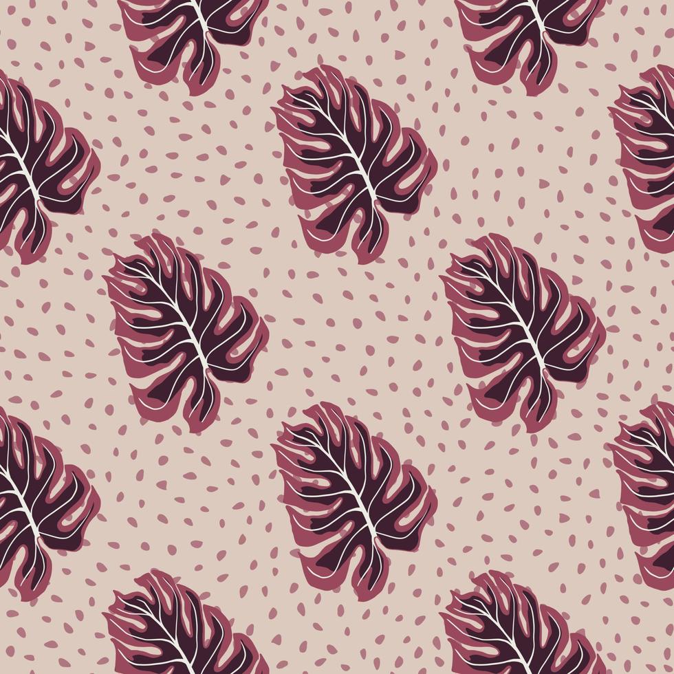 Hawaii seamless pattern with jungle monstera leaf ornament. Pink dotted background. vector
