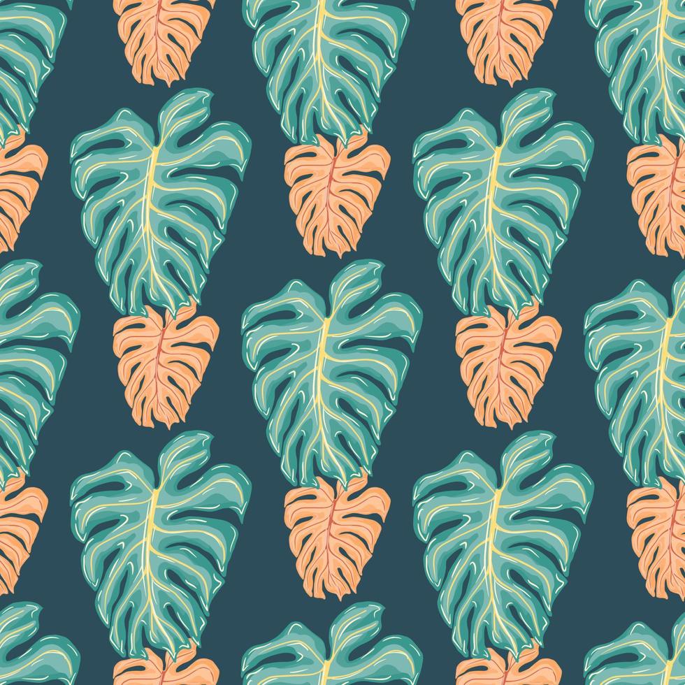 Blue and pink colored decorative seamless pattern in doodle style. Blue navy background. vector