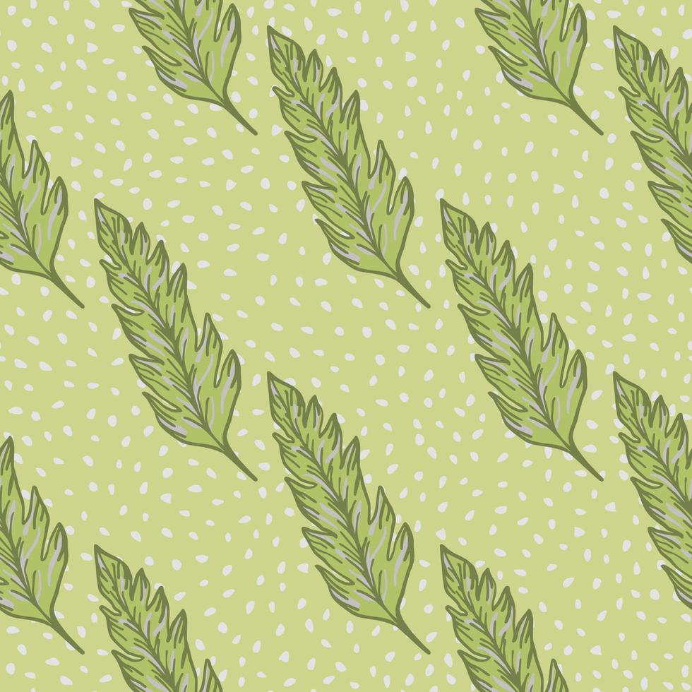 Geometric foliage seamless pattern on dots background. Simple leaves ornament. Leaf backdrop. vector