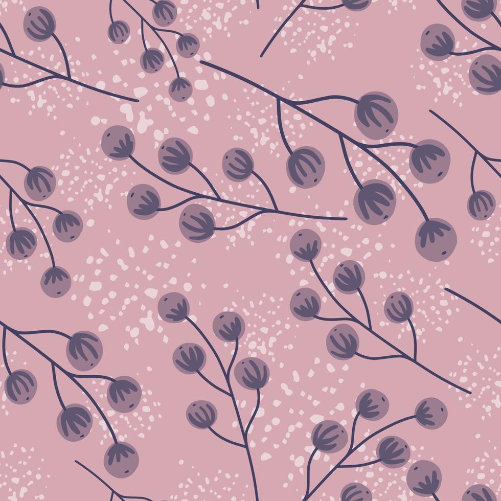 Purple random berry silhouettes seamless pattern in hand drawn style. Lilac background with shapes. vector