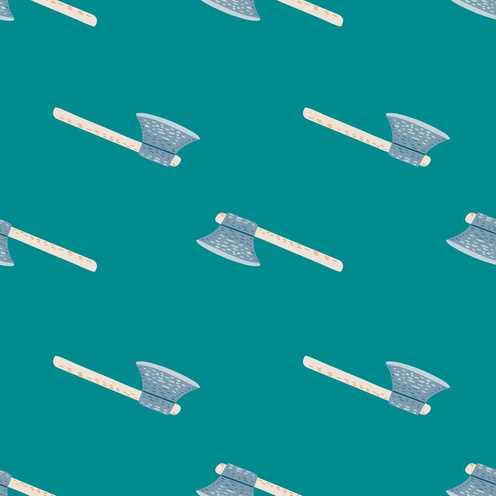 Simple warrior hatchet silhouettes seamless stylized pattern. Minimalistic backdrop with turquoise background. vector