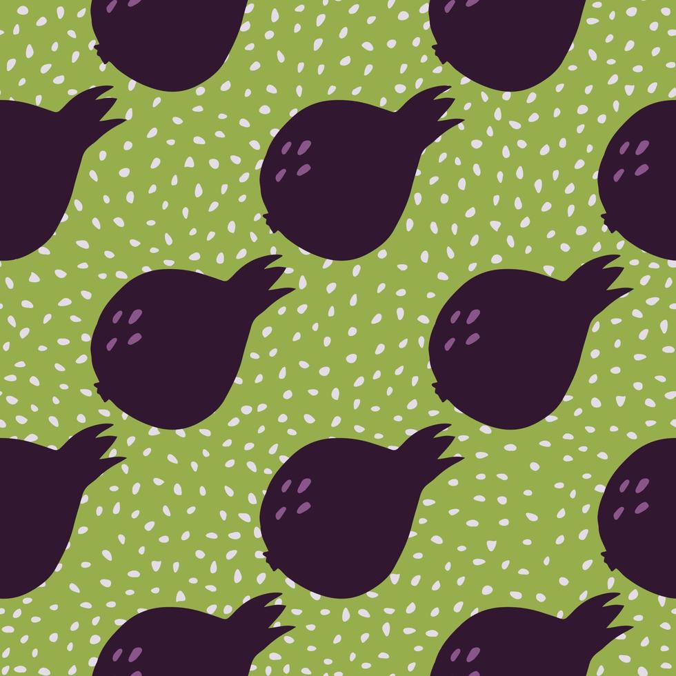 Abstract pomegranate fruit seamless pattern on green background. Garnet fruit wallpaper. Doodle style vector