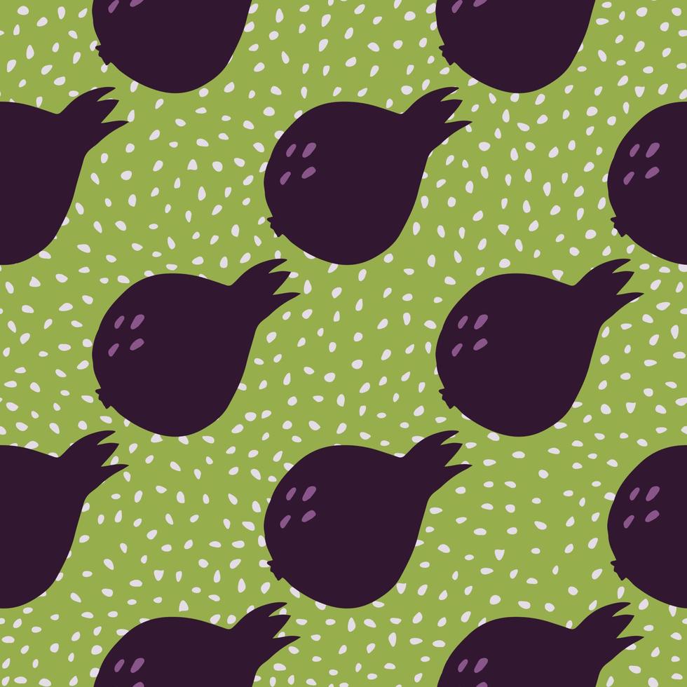 Abstract pomegranate fruit seamless pattern on green background. Garnet fruit wallpaper. Doodle style vector