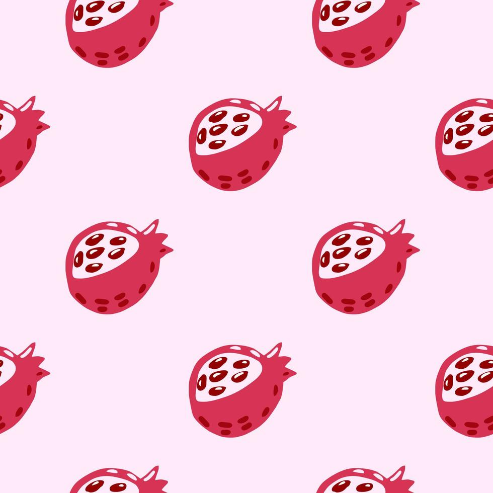 Hand drawn pomegranate seamless stylized fruit pattern. Simple food ornament in pastel pink tones. vector