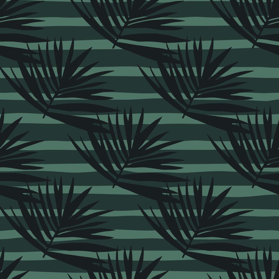 Foliage shapes seamless pattern. Stripped background. Simple floral artwork in dark green tones. vector