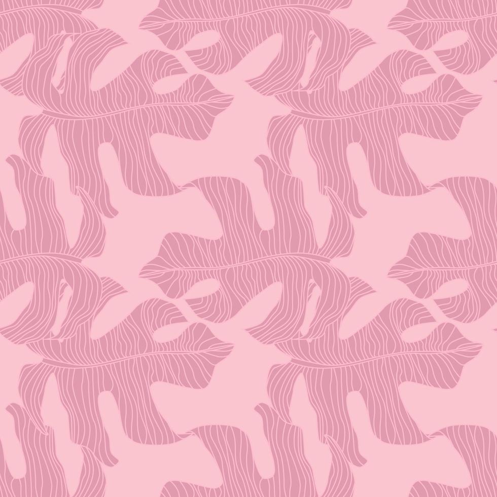 Tender seamless floral pattern with outline monsters doodle shapes. Pink palette exotic artwork. Simple backdrop. vector