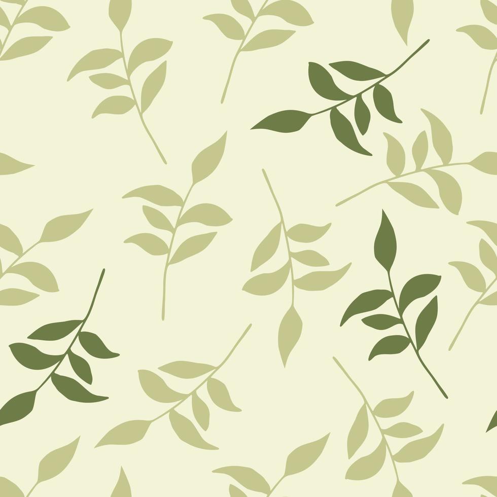 Minimalism seamless pattern with fall branch leaves. Light beige background. Floral simple backdrop. vector