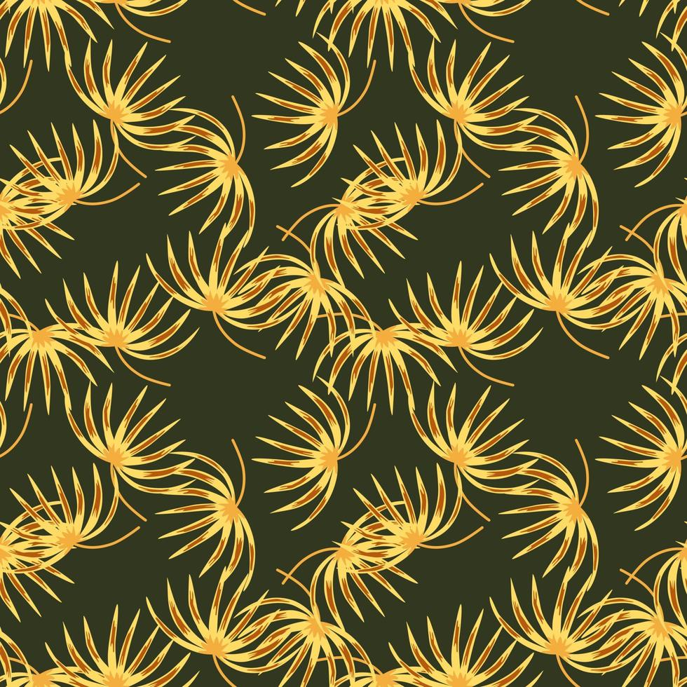 Random orange tropic bush silhouettes seamless pattern in doodle style. Green dark background. vector