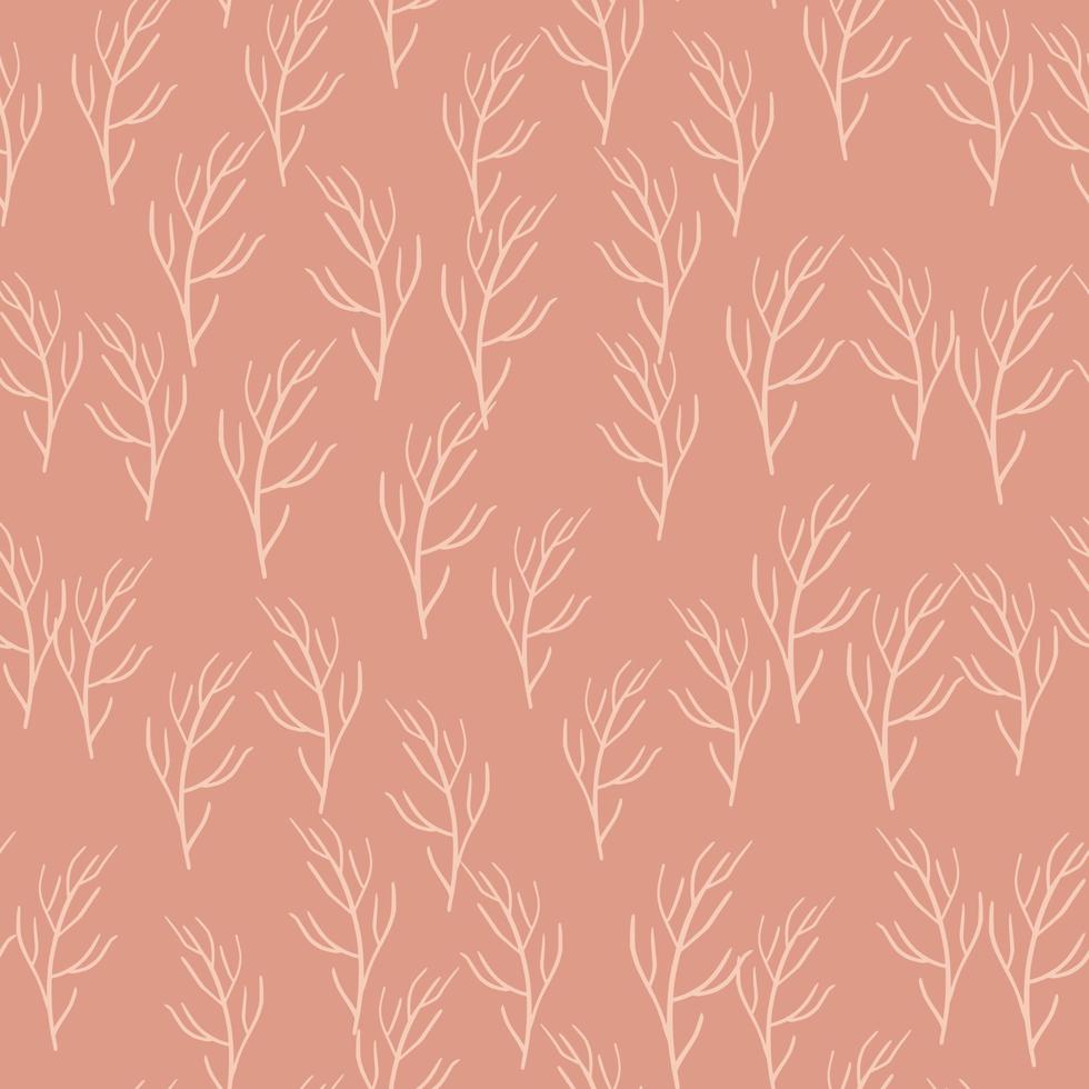 Natural abstract seamless pattern with light random branch silhouettes ornament. Pink pastel background. vector