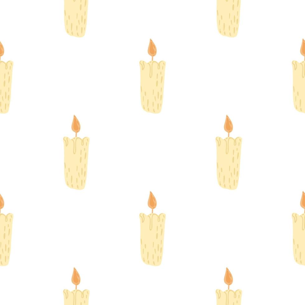 Isolated seamless pattern with yellow candles ornament. White background. Cozy print. vector
