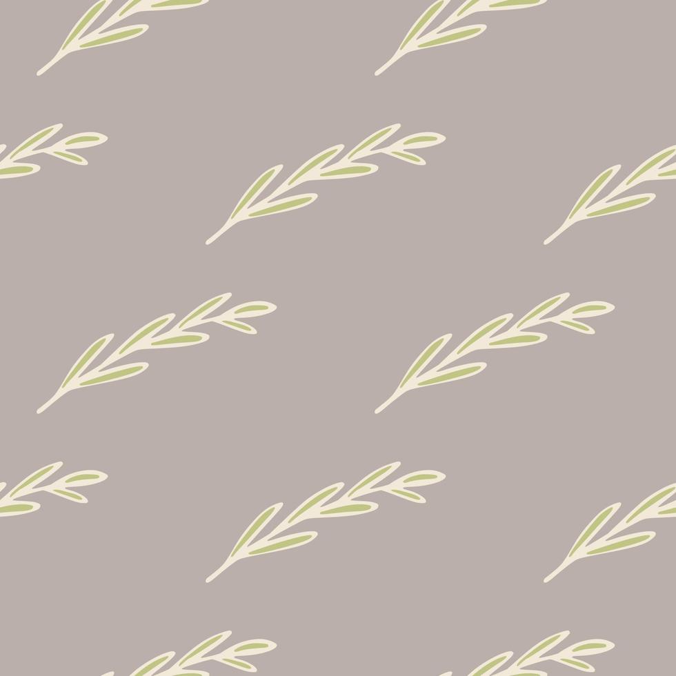 Pastel tones seamless pattern with white outline herbal twigs silhouettes. Light purple background. vector