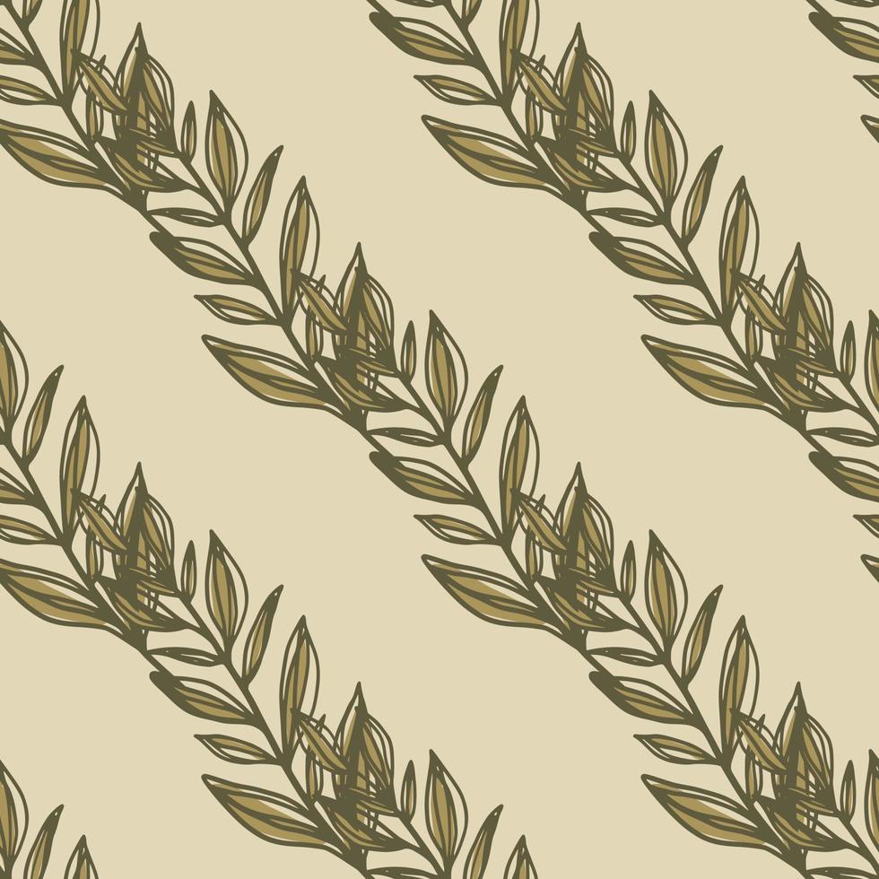 Minimalistic botanic seamless pattern with autumn leaf branches. Brown floral elements on light beige background. vector