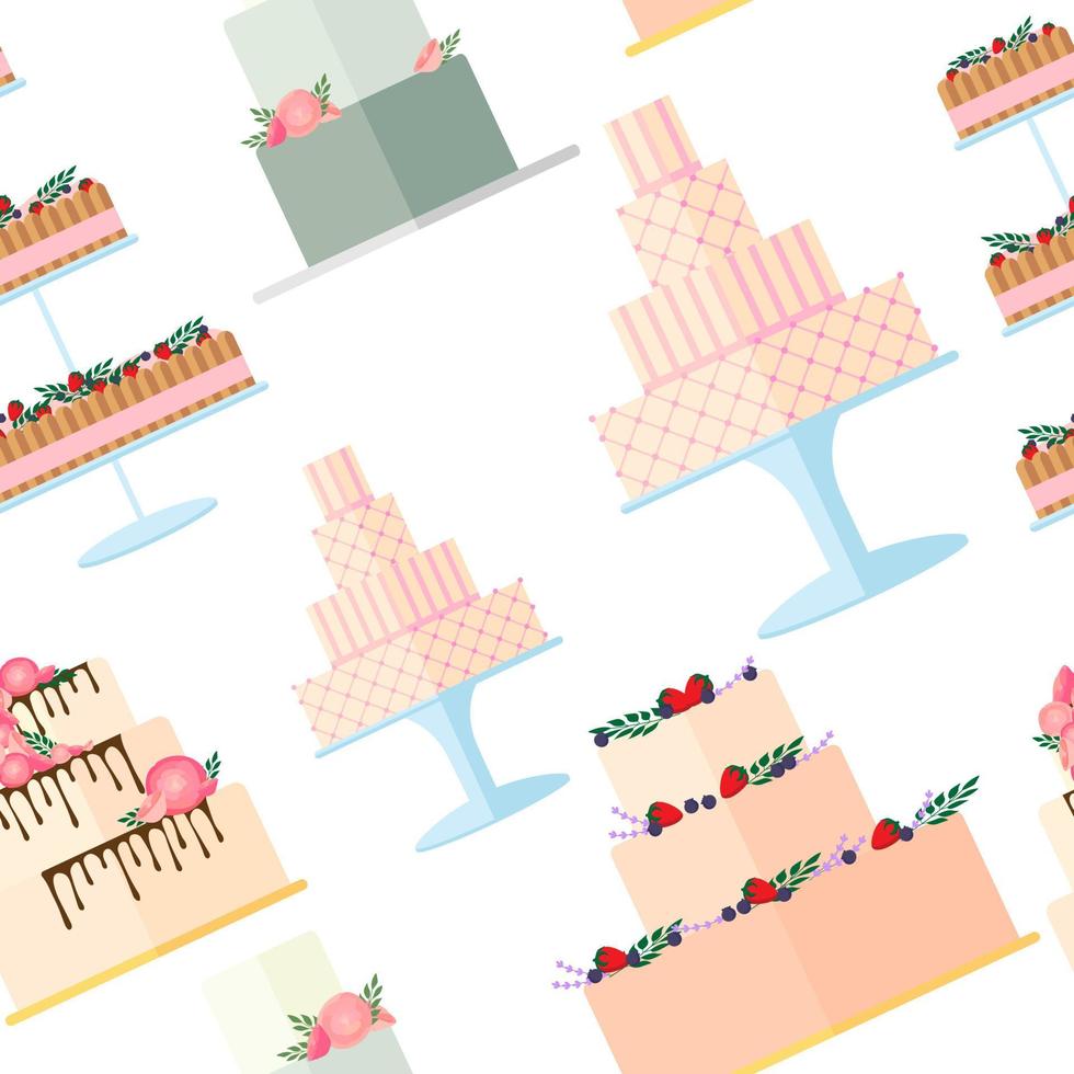 Wedding cakes seamless pattern on white background. vector