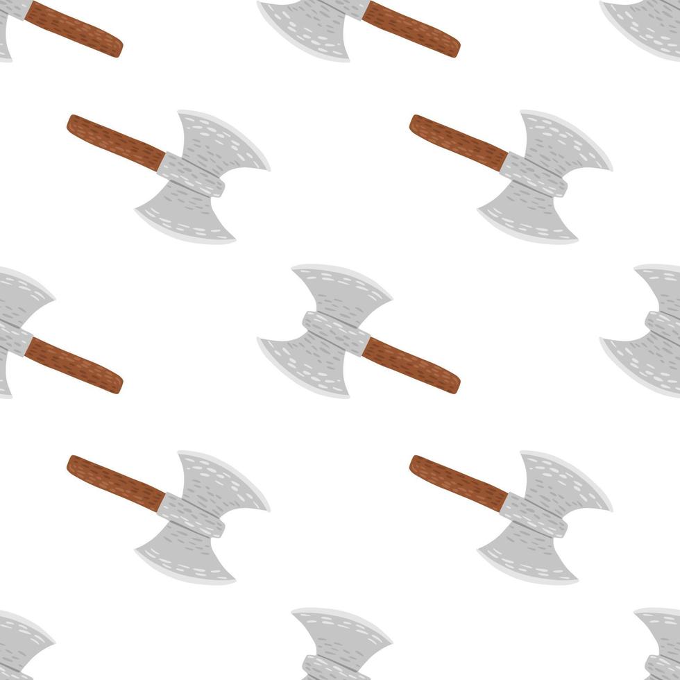 Isolated simple seamless pattern with grey and brown tones viking hatchets. Swedish armor sihouettes on white background. vector