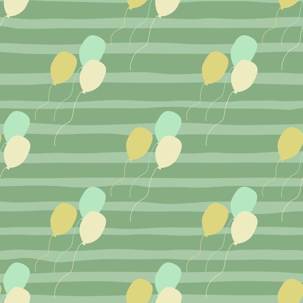Ballon seamless pattern on green stripes background in vintage style. Air ballons endless wallpaper. vector