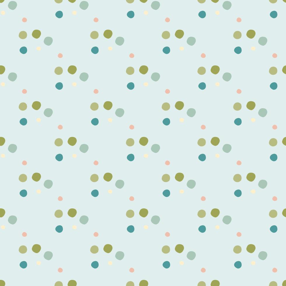 Geometric polka dot seamless pattern. Little circles in green, blue colors on pastel light background. vector