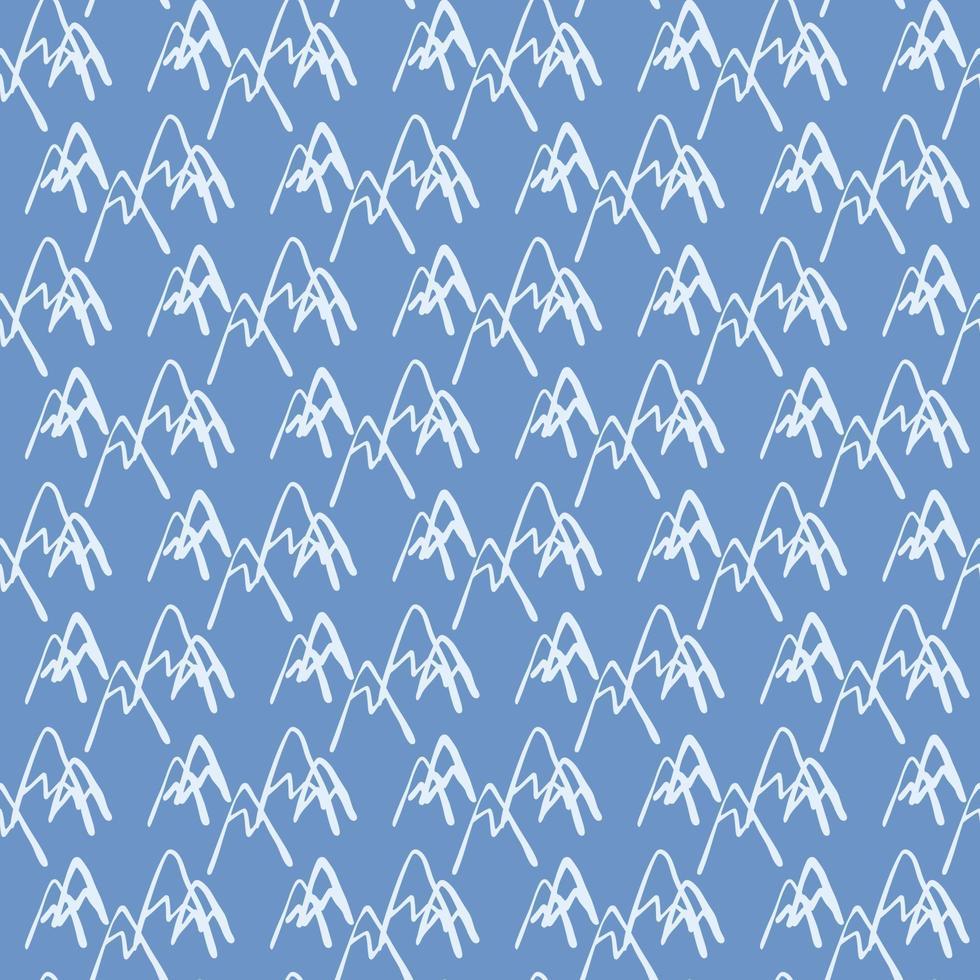 Seamless pattern with mountains on blue background. Hand drawn peak rock endless wallpaper. vector