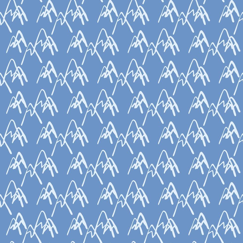 Seamless pattern with mountains on blue background. Hand drawn peak rock endless wallpaper. vector