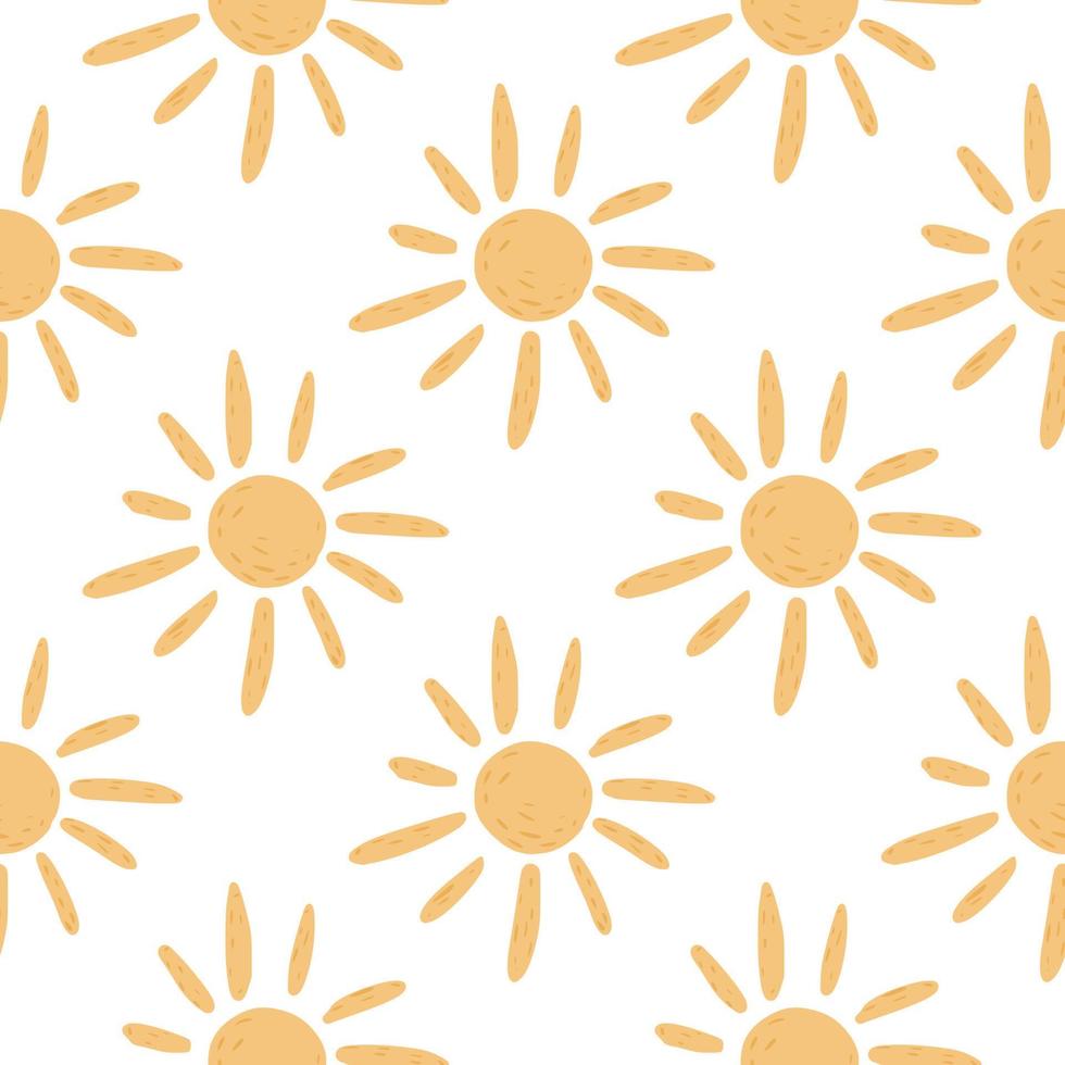 Seamless doodle pattern with ethnic sun silhouettes. Isolated print with orange ornament. vector