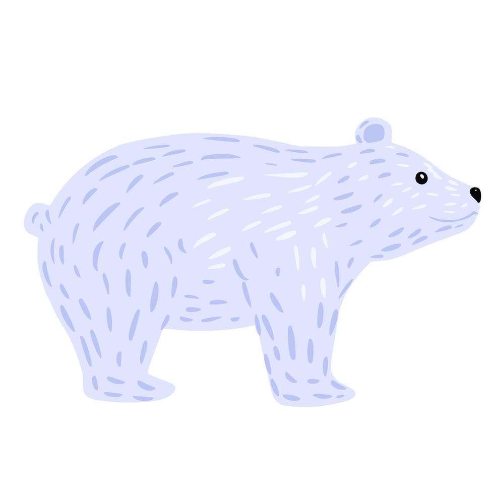 Polar bear standing on four paws isolated on white background. Animal white color character design from arctic. Doodle style. vector