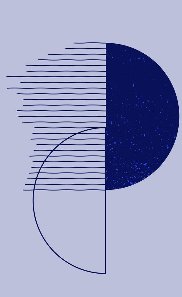 Abstract minimalist style poster design with circle and lines in blue colors. Modern concept template. Vintage flyer. Vector illustration