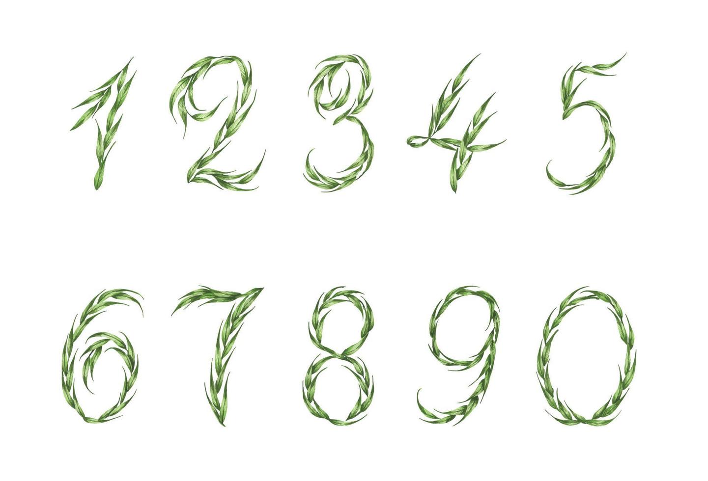 Set of number. Watercolor illustration. vector