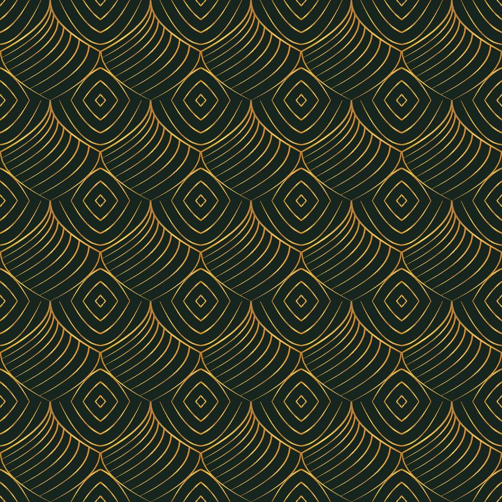 patrón geométrico de oro de lujo transparente art deco con fondo verde oscuro vector