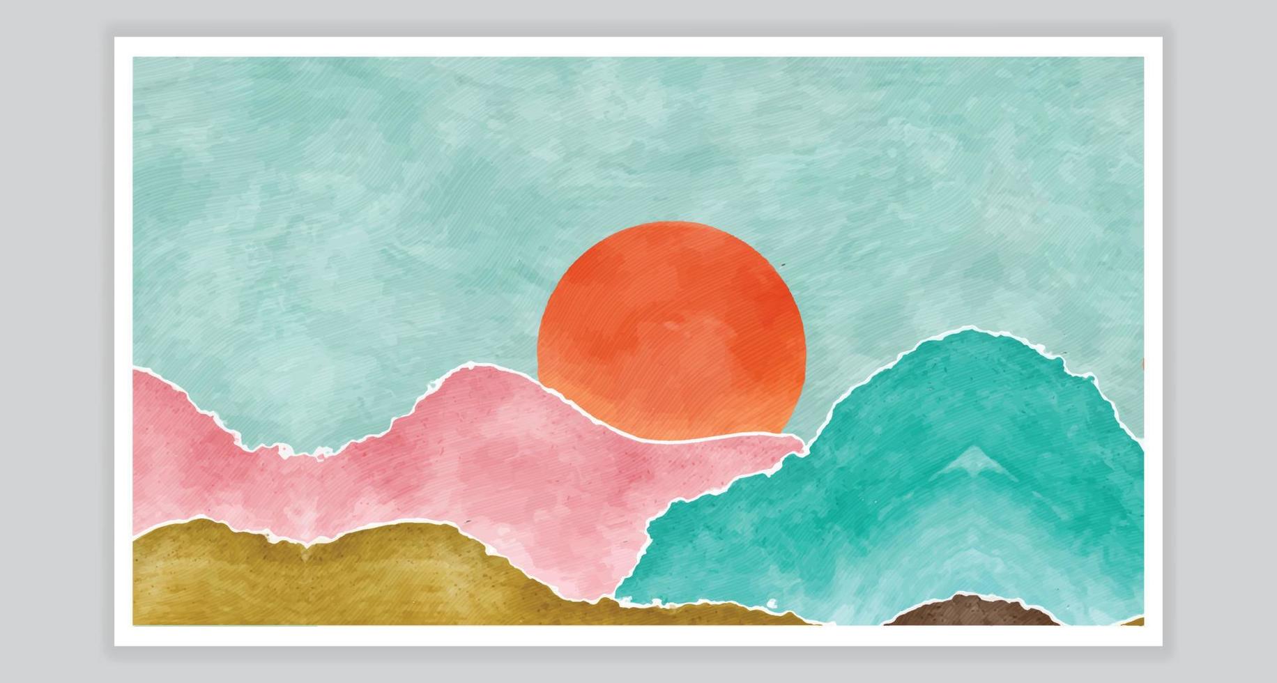 watercolor mountain with japanese texture vector