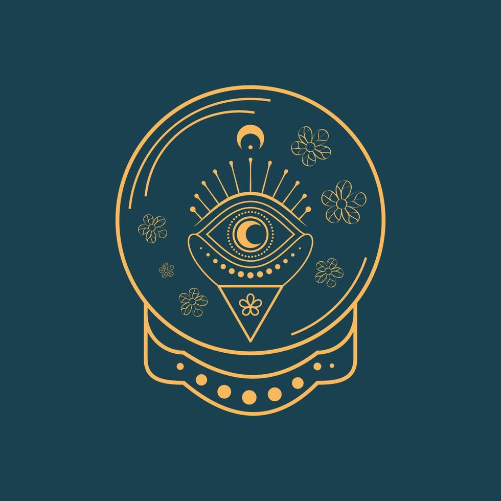 Magic crystal ball with celestial symbols of moon and eye vector