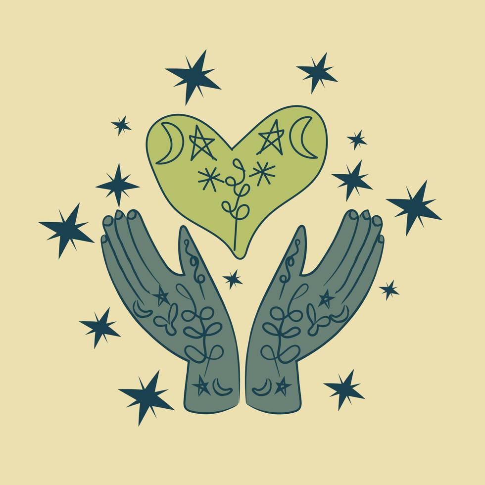 folk ornate boho hands with stars vector