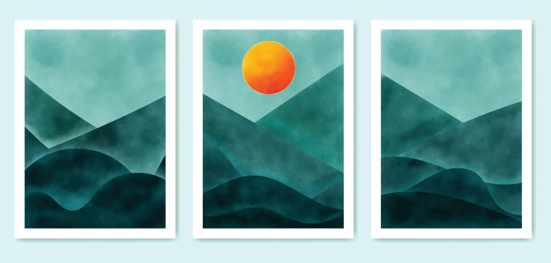 set of watercolor minimal landscape vector