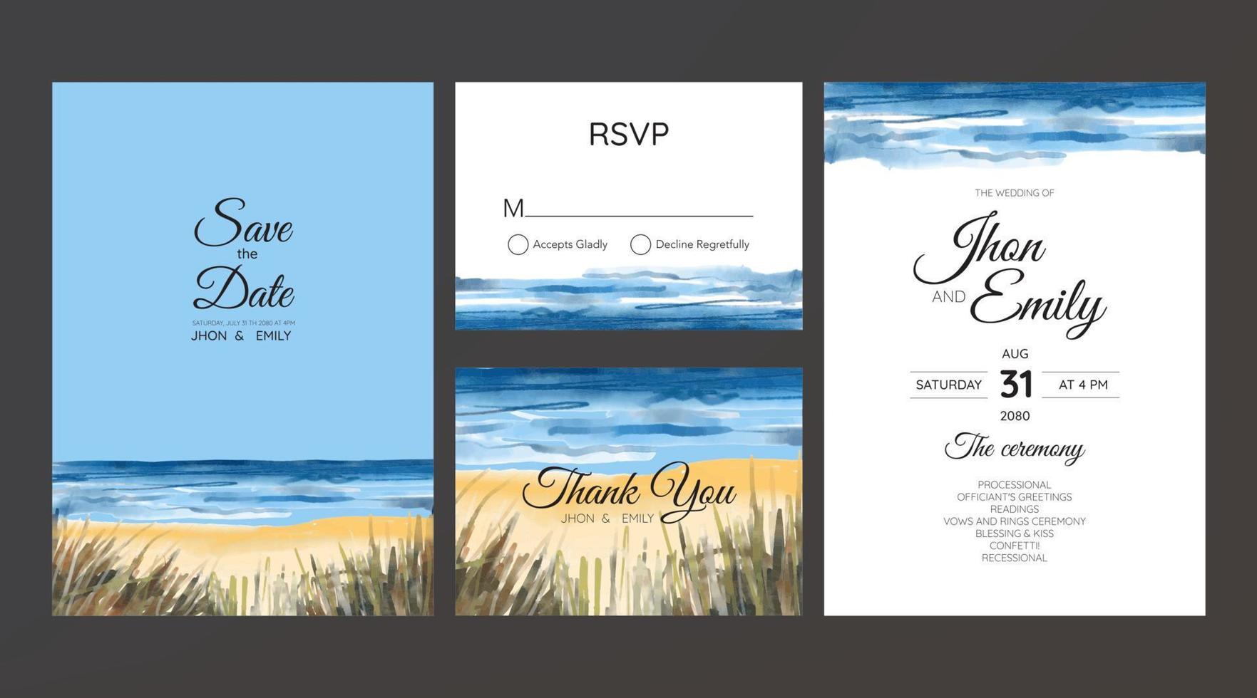 wedding invitation with mountain view watercolor background vector