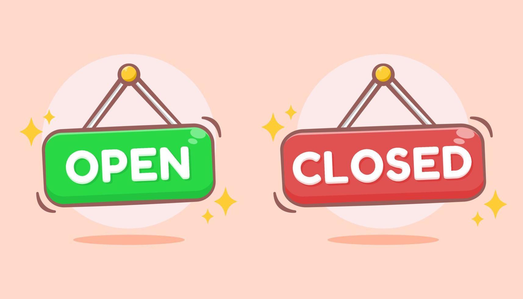 Signs of open and close cartoon illustration vector