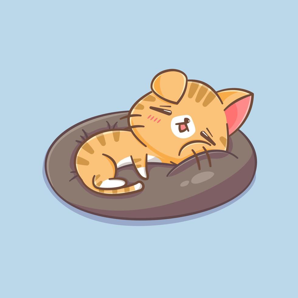 lindo gato durmiendo en la almohada ilustración de dibujos animados vector