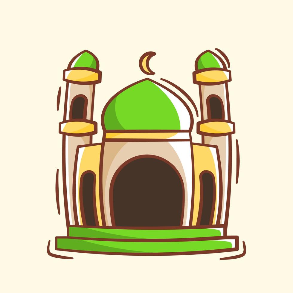 Hand drawn mosque cartoon illustration vector