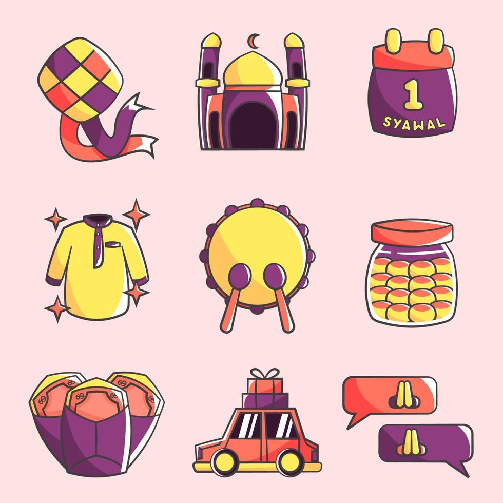 Set of cute sticker of ramadan cartoon illustration vector