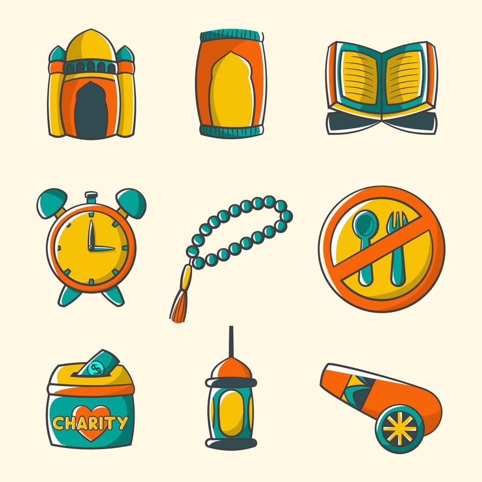 Set of cute sticker of ramadan cartoon illustration vector