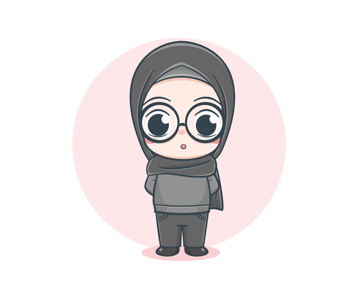 Cute muslim girl wearing sweater cartoon illustration vector