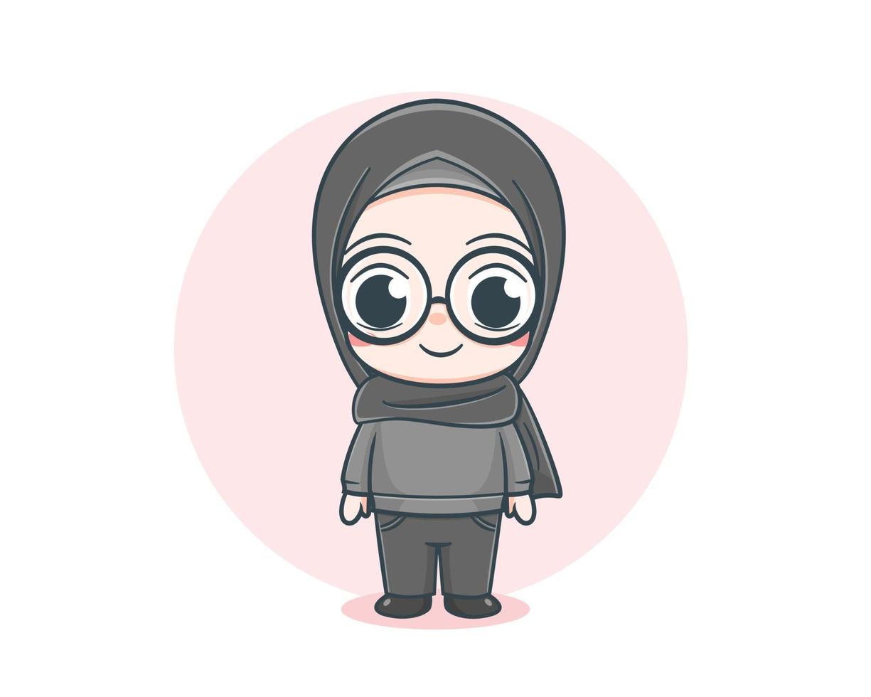 Cute muslim girl wearing sweater cartoon illustration vector