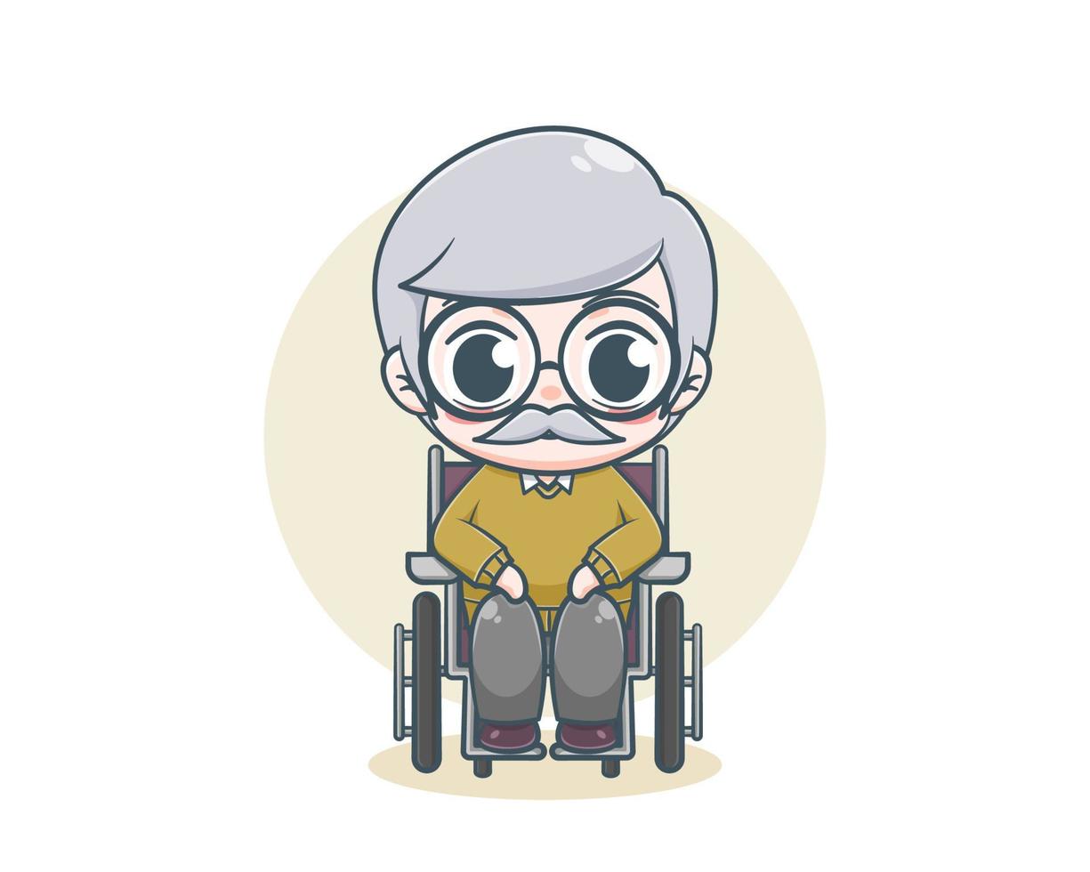 Old people sitting on the wheelchair cartoon illustration vector