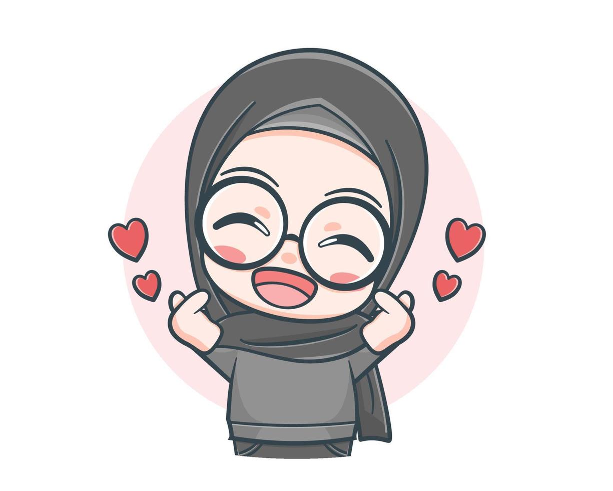 Cute muslim girl wearing sweater with loves cartoon illustration vector