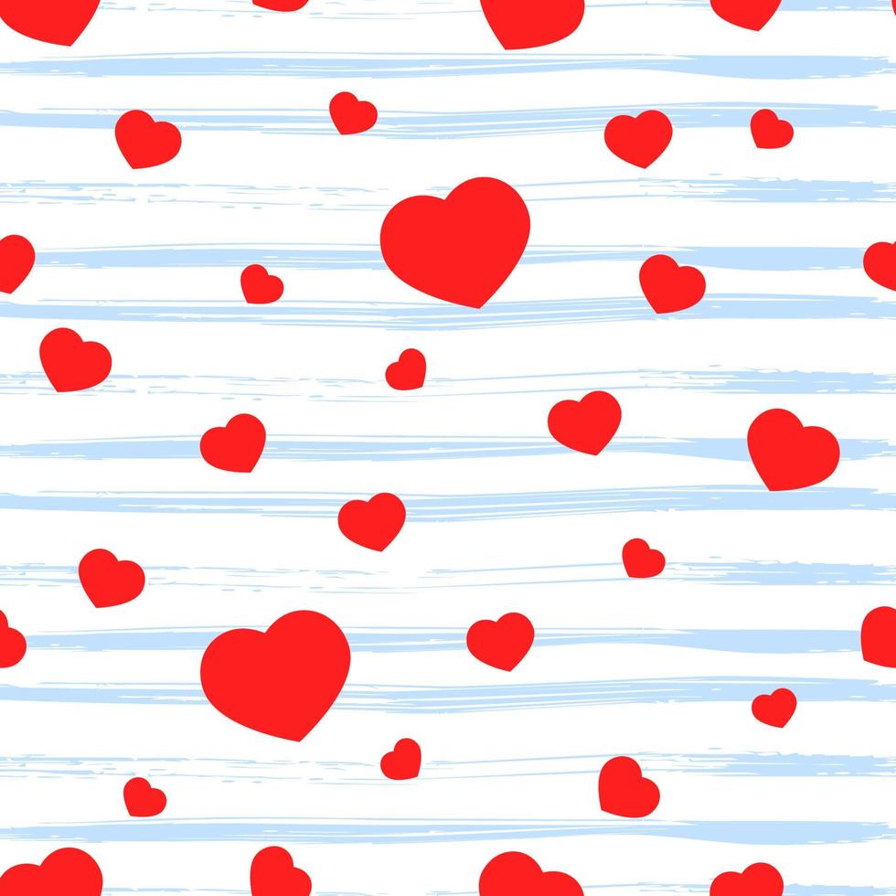 Valentines heart Seamless pattern with red shape, texture blue stripes. Holiday background. Love concept. For crafting, wallpaper, gift box, scrapbooking, clothes fabric textile Vector backdrop.