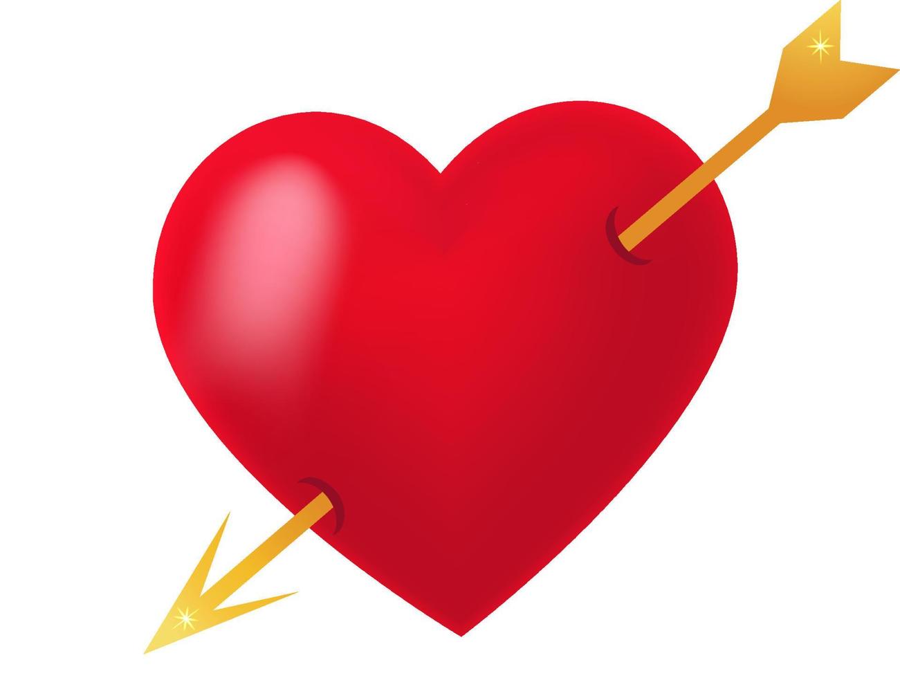 corazón rojo realista con flecha dorada. aislado. ilustración vectorial elemento decorativo para diseño gráfico, icono, mensaje de amor, símbolo del día de San Valentín. vector