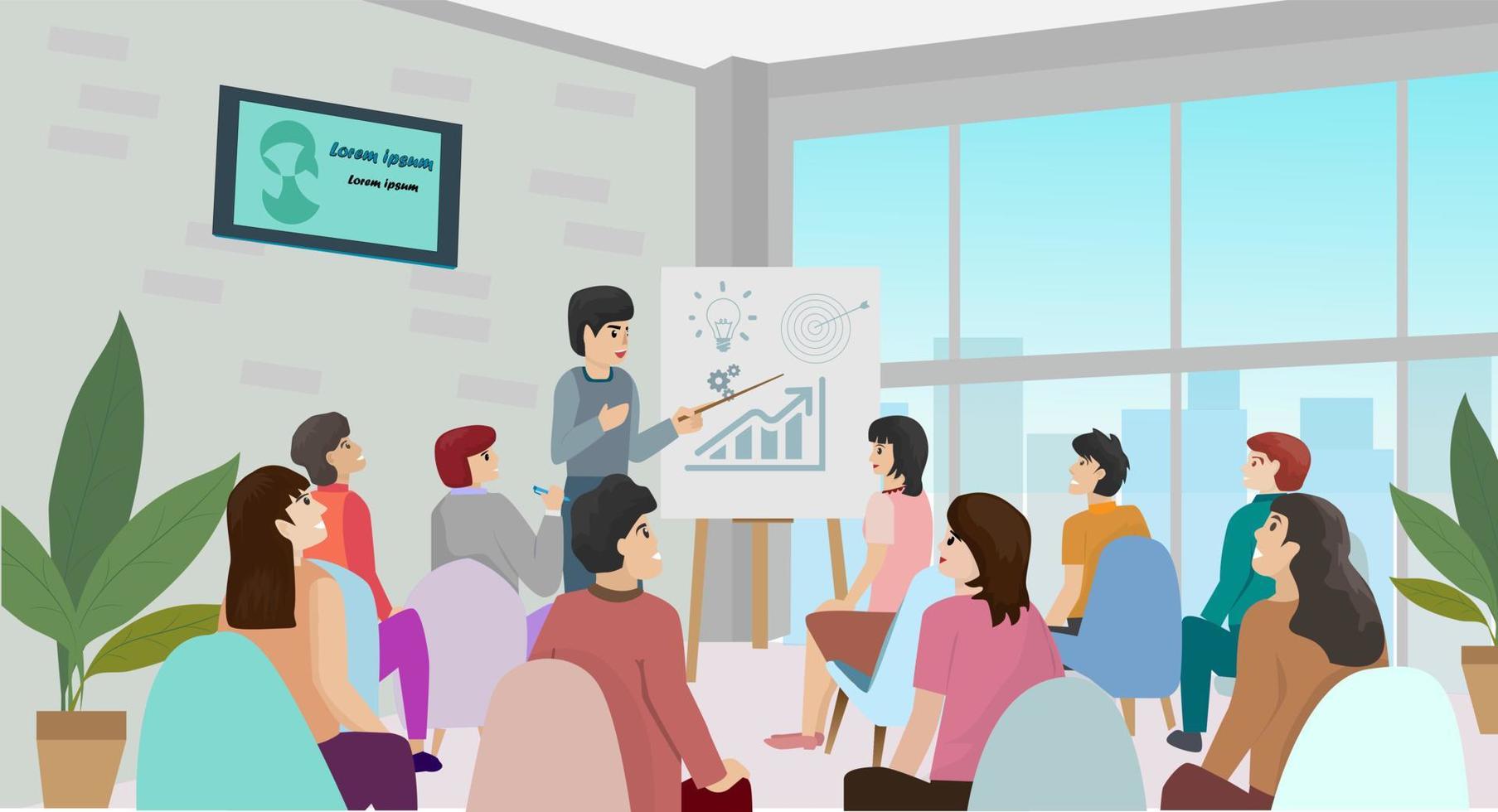 Coaching and Mentoring Ideas Self-development. Online training courses Corporate education Company workshop vector illustration with icons and characters